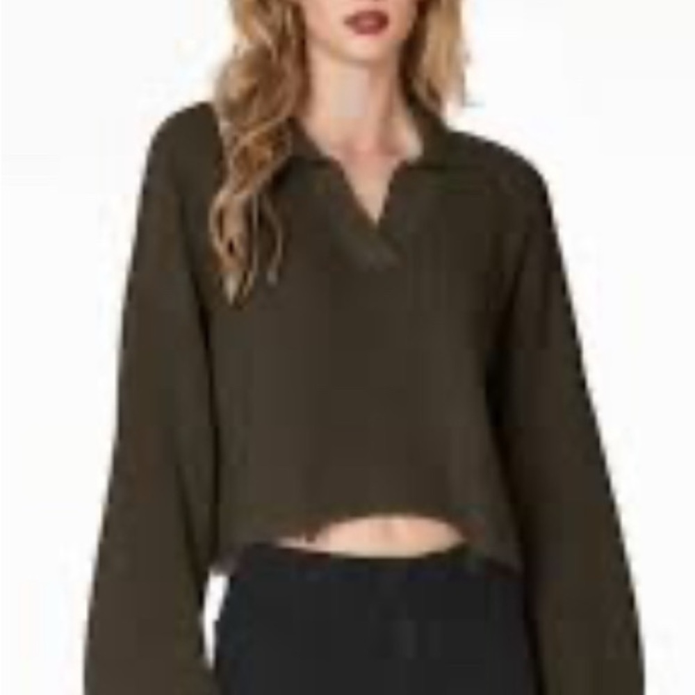 bobiBLACK‎ Drop Needle Distressed Polo Sweater Army Green L